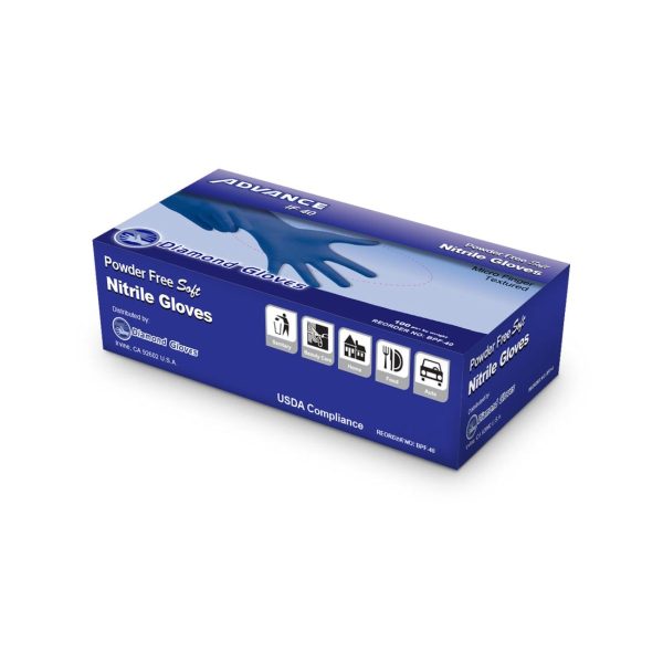 Diamond Gloves IF40 Powder Free Blue Nitrile Gloves 4 mil – S (1000/Cs)